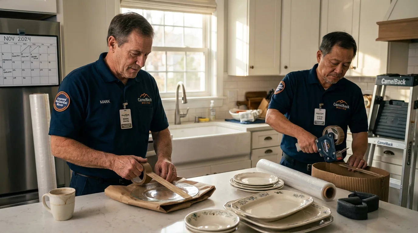Professional crew packing kitchen dishware in Clinton, SC